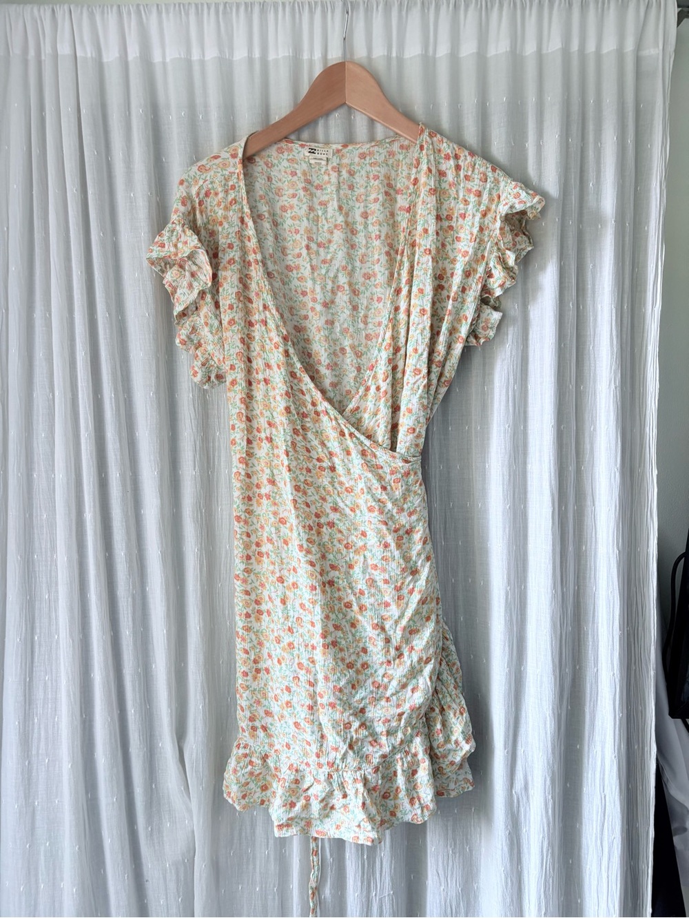 Billabong Cream Mini Wrap Dress with Peach Floral